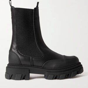 GANNI Paneled Recycled-Leather Chelsea Boots Size 8